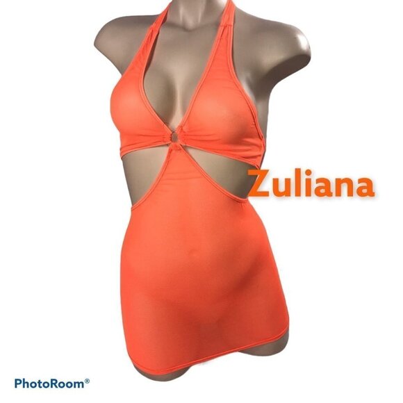 Zuliana Size XS/S Bright Orange Mesh Mini Dress. New With Tags. - Picture 1 of 4